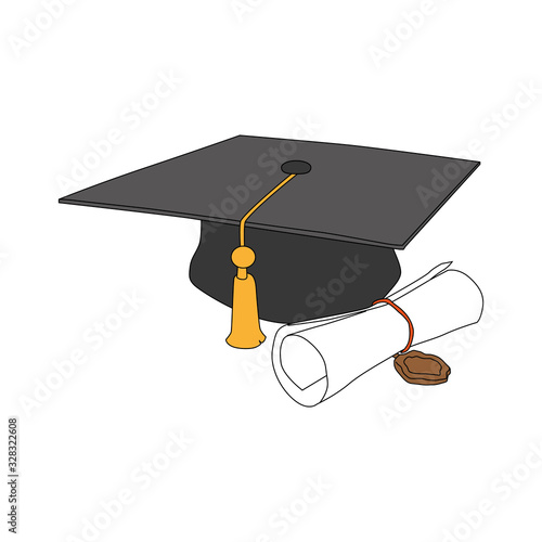 undergraduate toga and diploma, white background vector illustratio