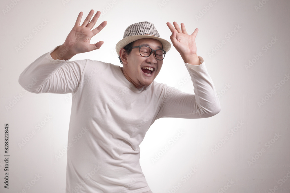 Happy Funny Asian Man Dancing Full of Joy, Winning Happy Funny Asian Man Dancing Full of Joy, Winning