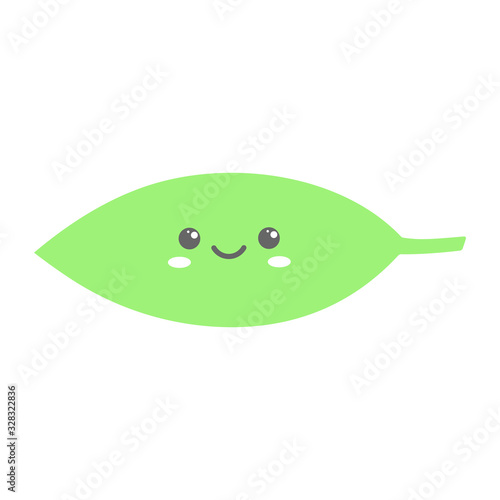 Leaf smiles. Cute cartoon character. Kawaii drawing. Vector illustration.