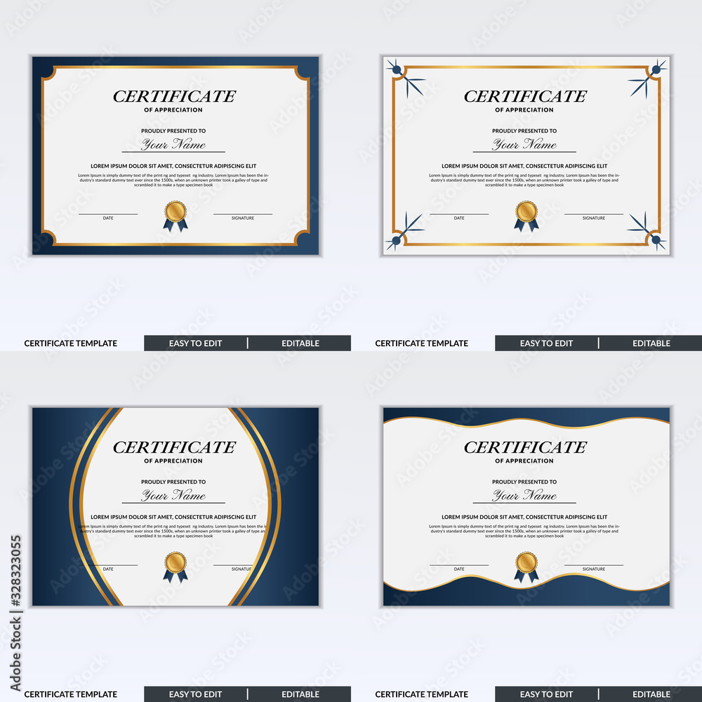 Certificate pack of appreciation award template design vector. Editable ...