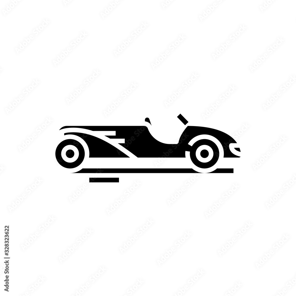 Racing car black icon, concept illustration, vector flat symbol, glyph sign.