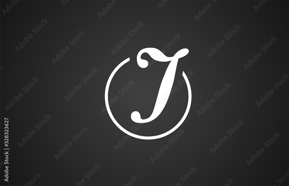 simple black white J letter logo icon alphabet with circle design for ...