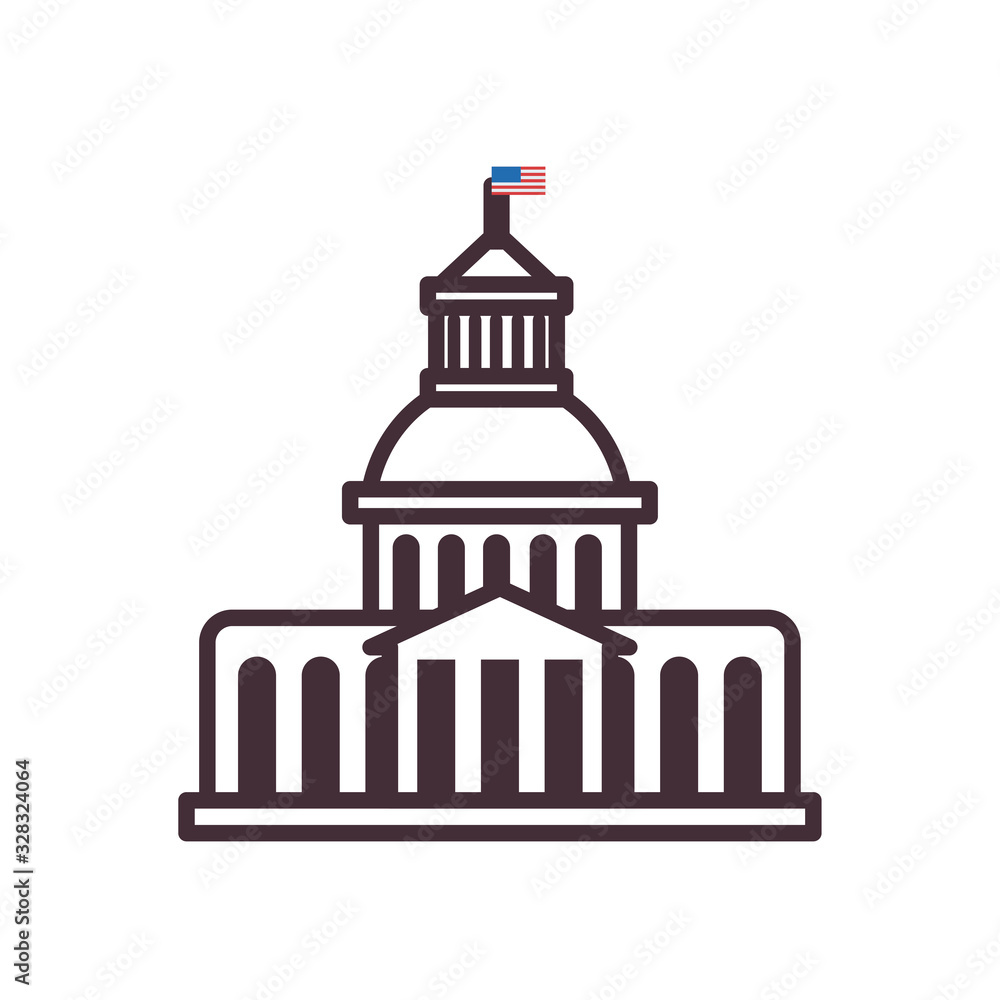 usa building with flag line style icon vector design
