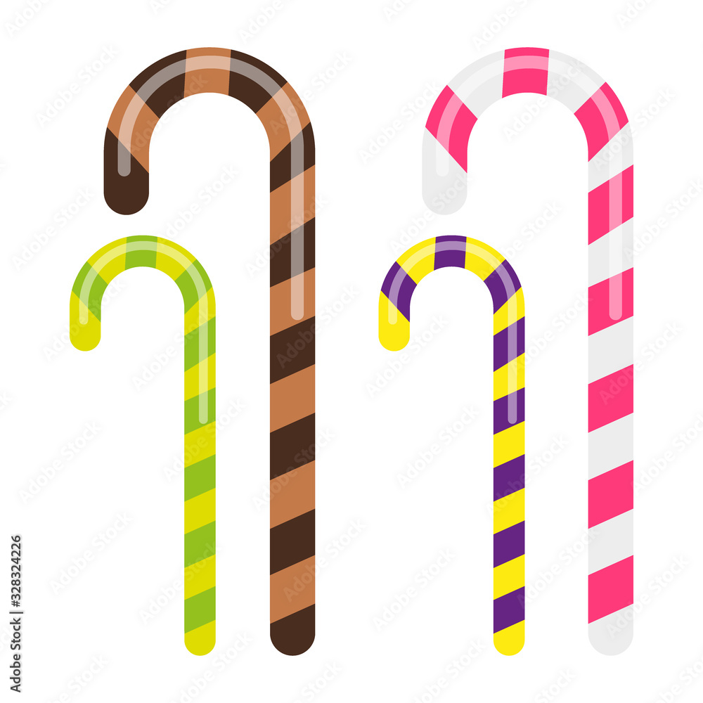 Set of flat candy canes. Vector illustration. Set of flat candy canes. Vector illustration.
