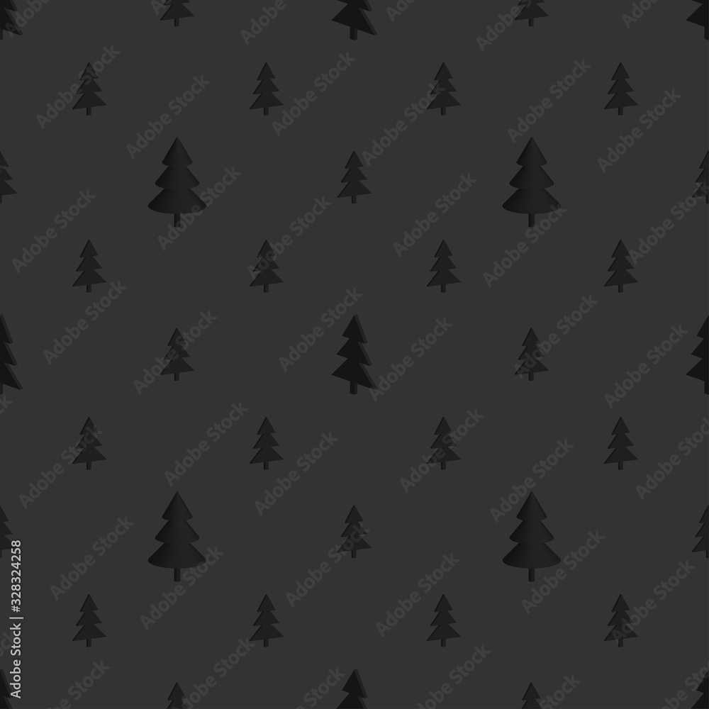 Obraz premium Seamless pattern without a mask. Black abstract coniferous forest with simple triangular trees