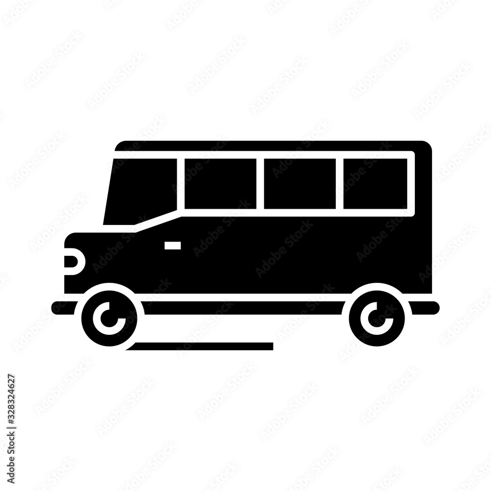 School bus black icon, concept illustration, vector flat symbol, glyph sign.