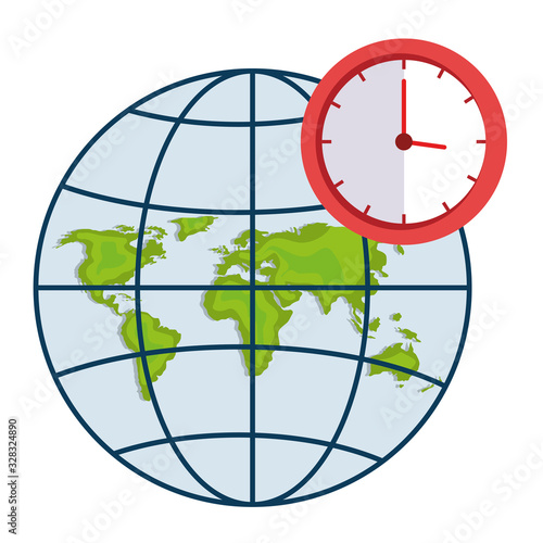 Clock and global sphere design, Map travel navigation route road location technology search street and direction theme Vector illustration