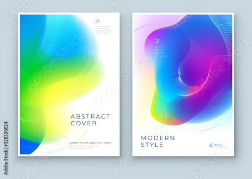 Liquid Abstract Cover Background Design. Fluid Dynamic Graphic Element for Modern Brochure  Banner  Poster  Flyer or Presentation Template with Line Pattern. Color Flow Frame illustration.