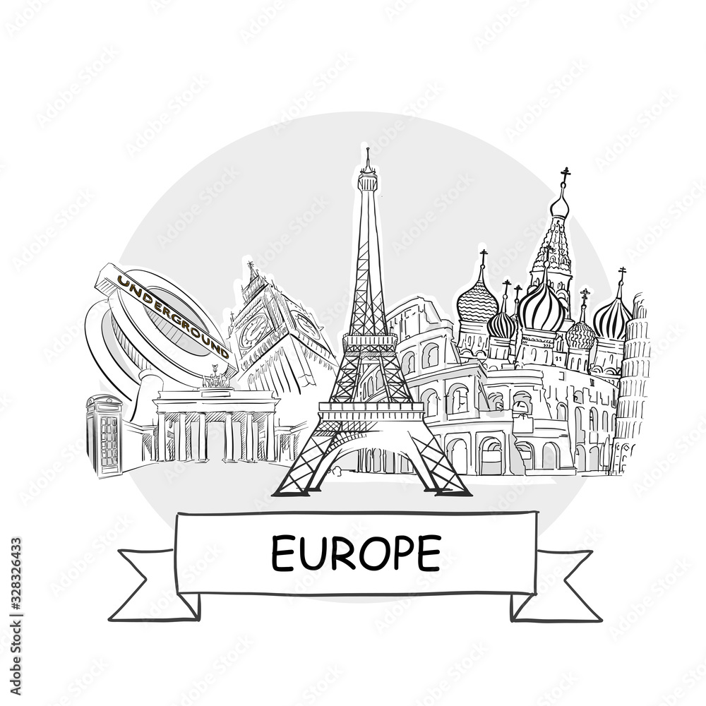 Europe hand-drawn urban vector sign