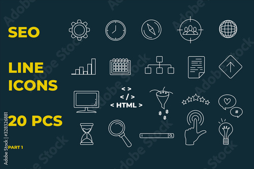 SEO icons set. Perfect line icons for seo, business and social media marketing