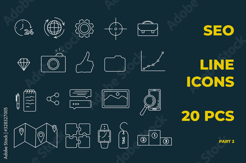 SEO icons set. Perfect line icons for seo, business and social media marketing