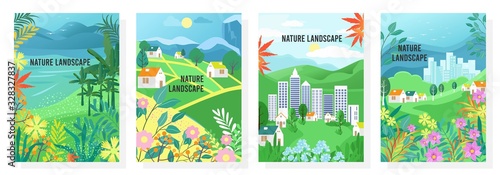 Vector set nature landscape, nature background, banner, cover, templates, posters.