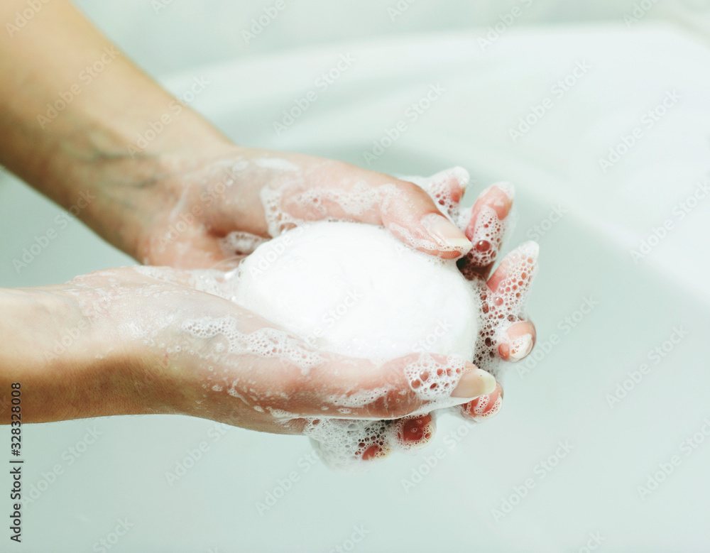 Fototapeta premium Washing Hands With Soap Hygiene Concept