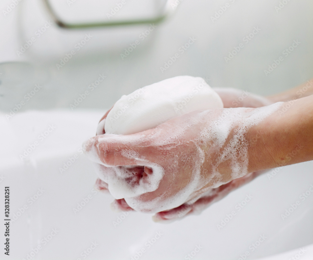 Fototapeta premium Washing Hands With Soap Hygiene Concept