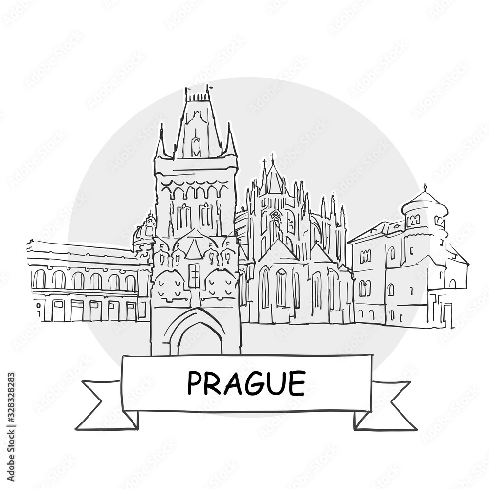 Prague hand-drawn urban vector sign
