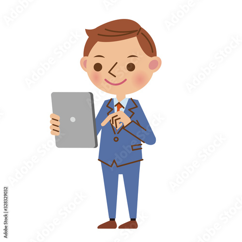 タブレット端末を使う若いビジネスマン