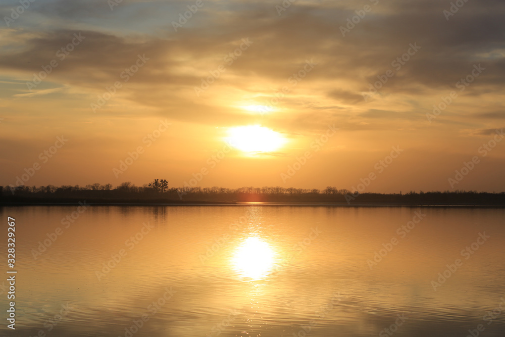 nice sunset on lake