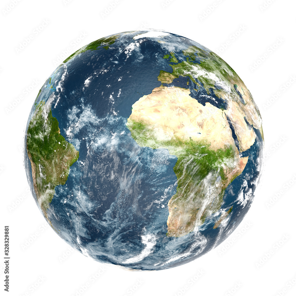 Fototapeta premium Planète Terre sur fond blanc, rendu 3D