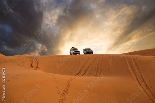 A beautiful view of the cars in the desert photo