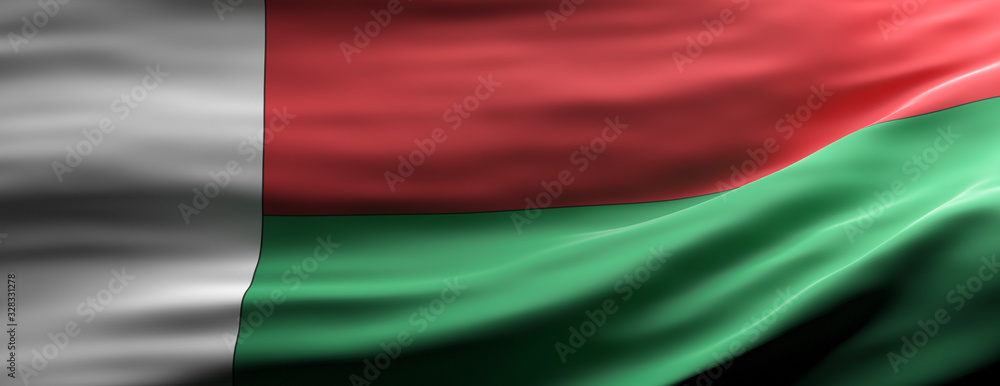 Madagascar national flag waving texture background. 3d illustration