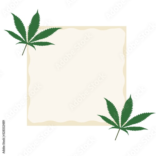 hemp leaf on old paper background light place for inscription