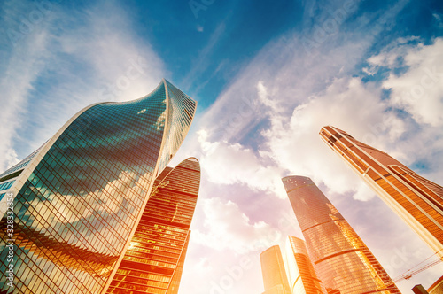Photography City landscape with skyscrapers at sunset