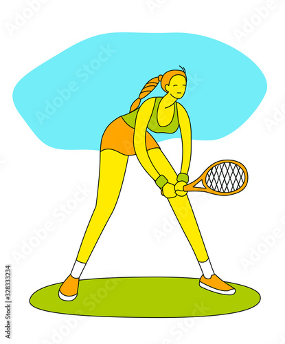 Girl playing tennis.Vector illustration in a flat style. Isolated on a white background. Sports concept.