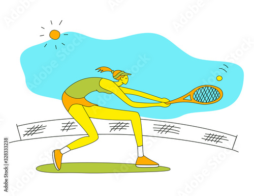 Girl playing tennis.Vector illustration in a flat style. Isolated on a white background. Sports concept.