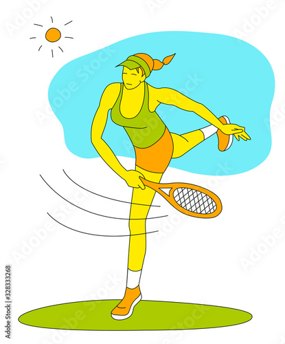 Girl playing tennis.Vector illustration in a flat style. Isolated on a white background. Sports concept.