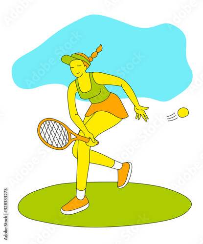 Girl playing tennis.Vector illustration in a flat style. Isolated on a white background. Sports concept.