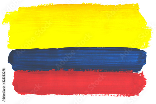 flag, Colombia, symbol, nationality, country, travel, planet, yellow, blue, red, multicolored isolated, wall, spots, stripes, modern, graphics, paint, Board, plaster, material, brush, scenic, oil, acr