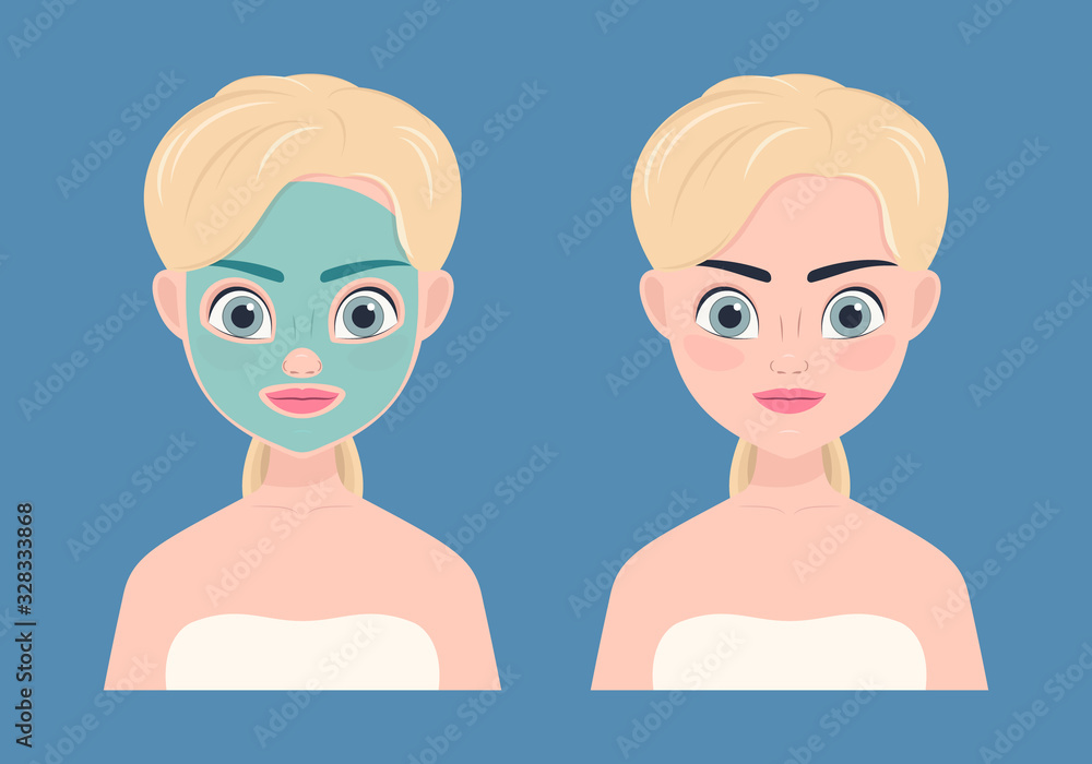 young girl with a cosmetic mask for the face. vector illustration. young girl with a cosmetic mask for the face. vector illustration.