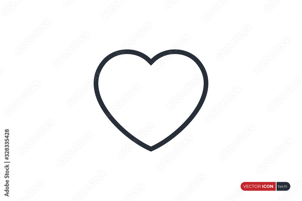 Heart Icon Symbol of Love isolated on White Background. Flat Line Vector Icon Design Template Element.