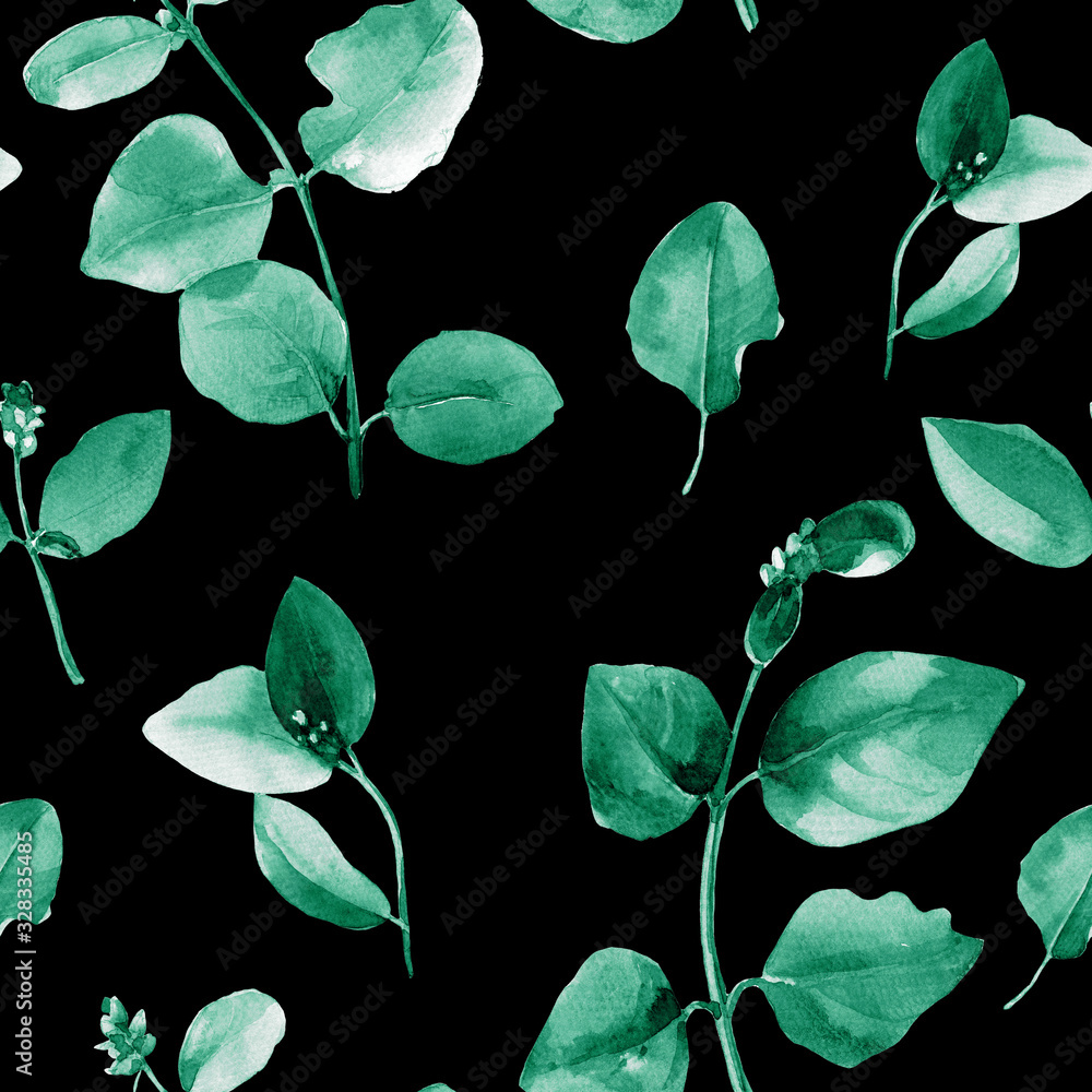 Watercolor seamless pattern of twigs with leaves. Watercolor seamless pattern of twigs with leaves.