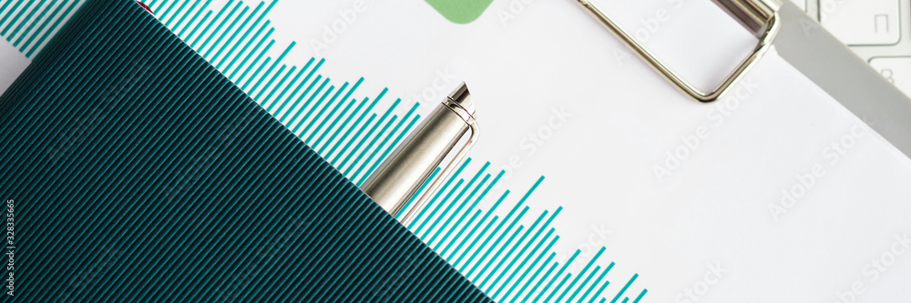 Chart financial report folder, notebook with pen Chart financial report folder, notebook with pen