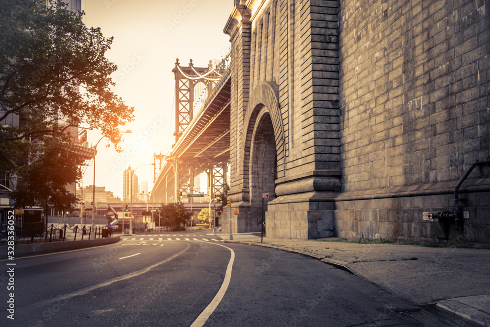 Manhattan Bridge at sunset, New York