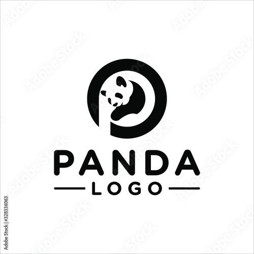 Cute panda silhouette icon logo.