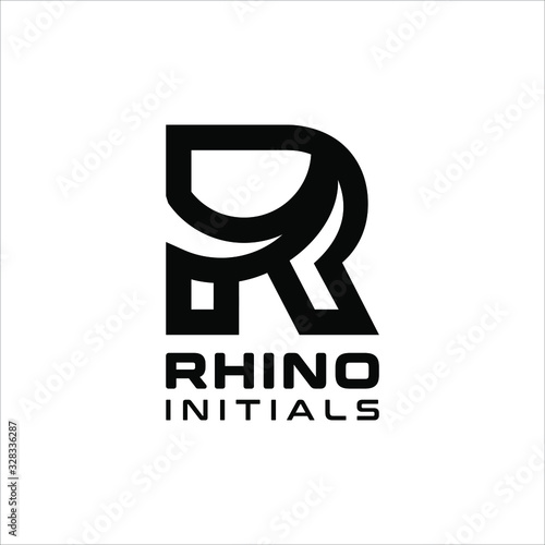 creative initial  R letter with rhino concept logo design