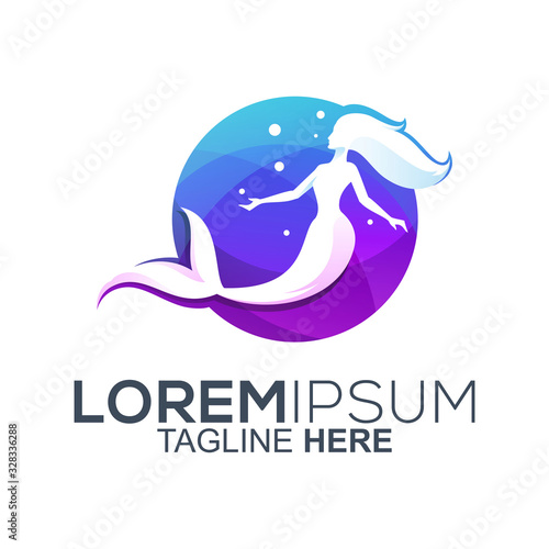 colorful mermaid logo design vector