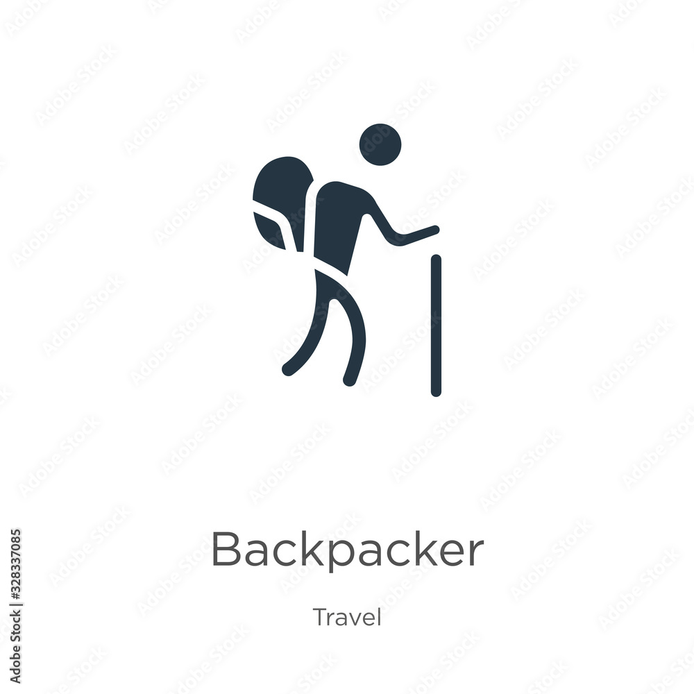 Backpacker icon vector. Trendy flat backpacker icon from travel collection isolated on white background. Vector illustration can be used for web and mobile graphic design, logo, eps10 Backpacker icon vector. Trendy flat backpacker icon from travel collection isolated on white background. Vector illustration can be used for web and mobile graphic design, logo, eps10