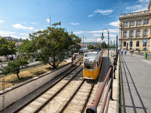 The Yellow and White Budapest Trams, Danube Embankment, Budapest, Hungary