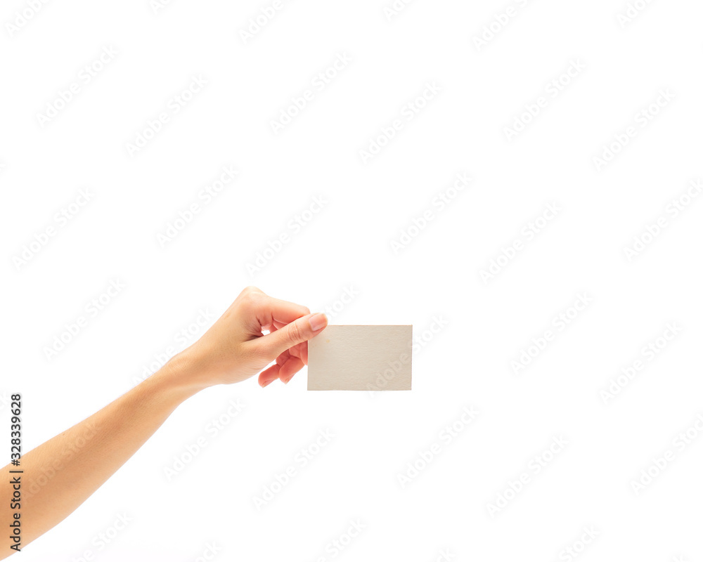 Empty paper card in woman hand Empty paper card in woman hand