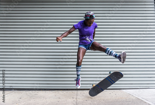 Skater training in a skate park in New York