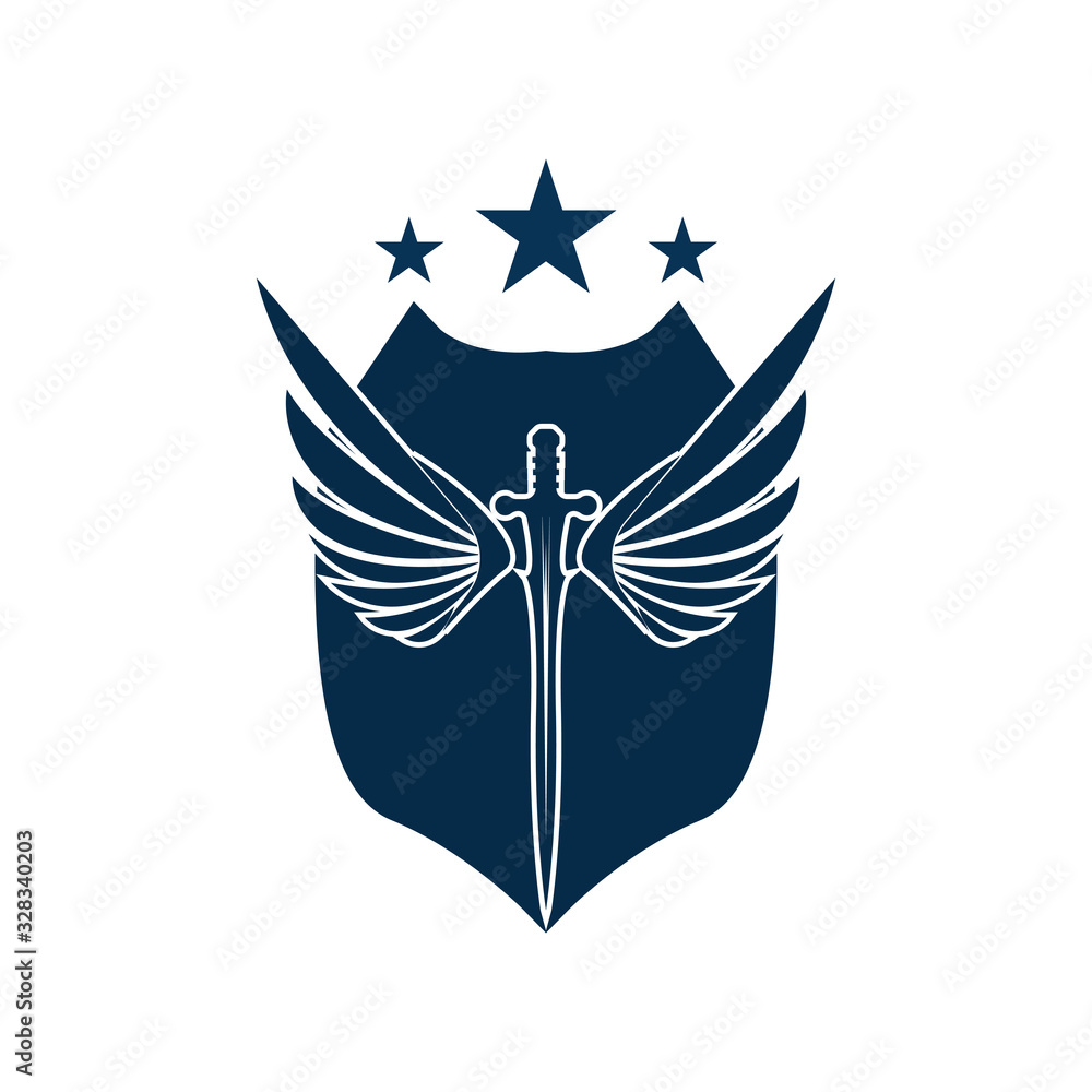 The winged sword with shield vector icon. The winged sword with shield vector icon.