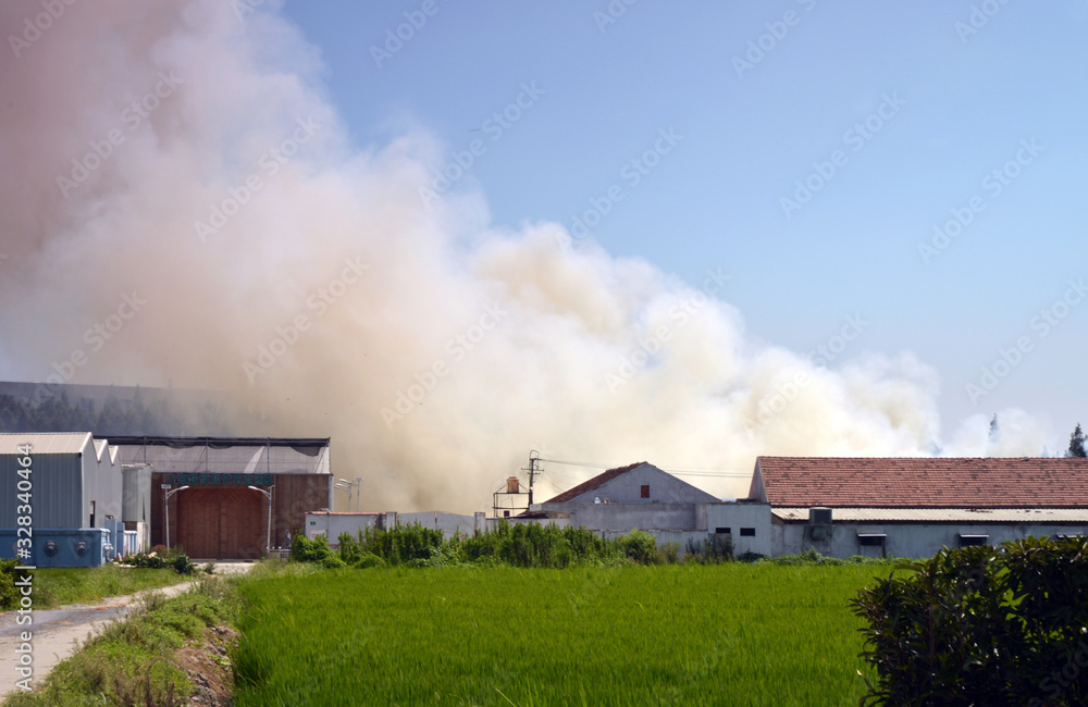 Fototapeta premium Small rural factories discharging pollutants