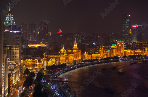 Central Shanghai Bund on Huangpu bank in China  photo