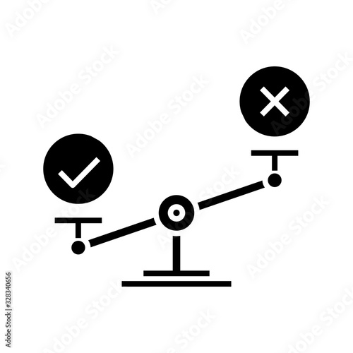 Scales black icon, concept illustration, vector flat symbol, glyph sign.