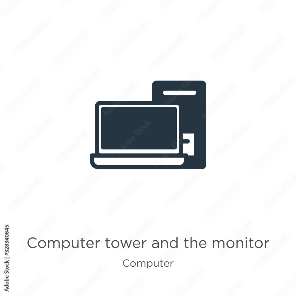 Computer tower and the monitor icon vector. Trendy flat computer tower and the monitor icon from computer collection isolated on white background. Vector illustration can be used for web and mobile Computer tower and the monitor icon vector. Trendy flat computer tower and the monitor icon from computer collection isolated on white background. Vector illustration can be used for web and mobile