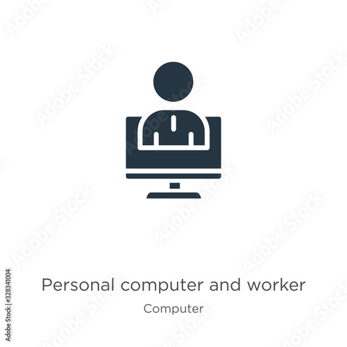 Personal computer and worker icon vector. Trendy flat personal computer and worker icon from computer collection isolated on white background. Vector illustration can be used for web and mobile