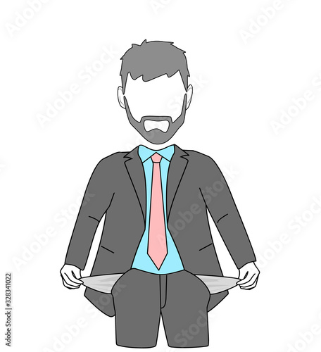 businessman with inverted pockets. a lack of money. vector illustration.